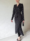 Plataz Chic French Wave Dot Dress Temperament V-Necked Hip Dress Tice With Waist Display Skinny Bottom Skirt