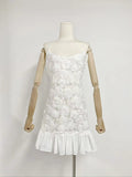 Plataz Summer New Sling Broth Three-Dimensional Flower Splicing Skirt Swing Short Dress Dress Woman