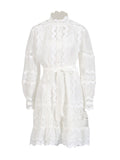 Plataz Elegant Court Style 2025 Summer New Collar Lace Embroidery Strap Lotus Side Lantern Sleeve Dress