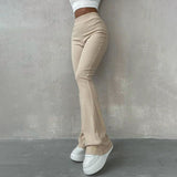 Plataz Women's Clothing 2025 Autumn New High-Rise Repair Micro-Horn Leisure Trousers DJPT