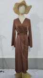 Plataz Women's Clothing 2025 Spring New Long Dress Temperament Long-Term Waist Chain Solid Color And Set Of Face Dress