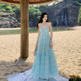 Plataz Hanging Neck Sling Dress Summer Seaside Holiday Fairy Dress Sexy Bareback Beach Dress Woman