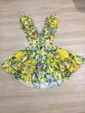 Plataz Lady Holiday Style Sexy V Collar Leaves With No Sleeves To Close The Waist Thin Yellow Print A-Shaped Dress Skirt