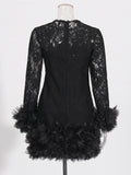 Plataz Senior Sense Dress Woman 2025 Summer New Lace Collar Splicing Mesh Long Sleeve Short Dress Women's Dress
