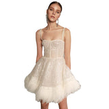 Plataz Autumn Women's Dress Party Sexy Wrapped Breasts Sling Skirt Feathers