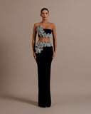 Plataz Fashion Heavy Industry Braided Flower Diamond Bag Bandage Long Skirt Party Two-Piece Dress