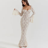 Plataz New Horn Sleeve Sexy Lace Bosom Dress Stylish Babes Show Backpacking Dress HZ0628
