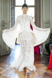 Plataz Autumn New Collar Horn Sleeve Lace To Receive Waist Long Dress Woman