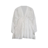 Plataz Niche Pure Lusty Fairy Dress 2025 Summer New Deep V Collar Lantern Sleeves Thin Tie Dress Dress Woman