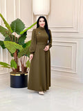 Plataz Muslim Solid-Colored Belt-Lending Dress Woman In Autumn 2024