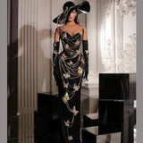 Plataz Body Golden Butterfly A Diamond Chain Dress Sexy Breast Repair Velvet Party Dress