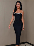 Plataz 2025 Sexy Diamond-Studded Temperament Banquet Dress Open-To-Shoulder Fork With Bandits
