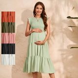Plataz Summer Women's Flying Sleeves Folded Layered Short-Sleeved Dress Chiffon Pregnant Women's Dress Maternity
