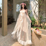 Plataz Niche Sling Dress Woman Seaside Holiday Dress Super Fairy Birthday Dress Engagement Morning Robe Banquet Dress DJPT