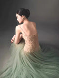 Plataz Lace Spliced Mint Green Sling Dress Dress 2024 Summer Super Fairy Temperament Niche Design Thin Mesh Dress