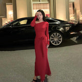 Plataz Autumn 2025 New Bag Ass Dress Famous Style Temperament Sex-Slanted Shoulder Long-Sleeved Dress Woman DJPT