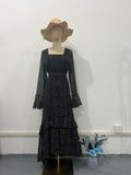 Plataz 2024 New Chiffon Spot Lotus Leaf Sleeve Temperament Long Splicing Irregular Dress