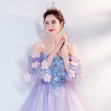 Plataz 2025 New Dream Purple Horn Sleeve Bride Wedding Toast Annual Performance Evening Dress