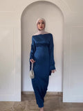 Plataz 2024 New Waist-Skinny Trumpet Sleeve Solid Color Temperament Dress Woman