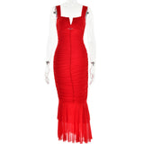 Plataz Spring And Summer Slings Splicing Dress Stylish Sexy Tatry Folded Fishtail FD9738 HZ0628