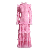 Plataz Elegant Retro Style Dress 2025 Spring New Lace Embroidery Mesh Dress Woman