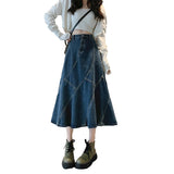 Plataz Broced # Spring And Summer Fishtail Skirt Design Sense A Word Loose Medium Long Skirt High-Waisted Denim Skirt Thin Cover Across The Skirt Girl DJPT