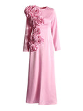 Plataz Wind Party Dress 2025 Summer New Round Neck Side Three-Dimensional Flowers Decorated Solid Color Repair Dress Dress Woman
