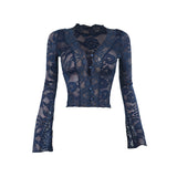 Plataz Autumn 2025 New Women's Dresses Sexy Vicaric V-Necked Lace Long Sleeve Blouse DJPT