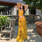 Plataz Holiday Style V-Neck Hanging Neck Top Skirt Half Dress Two Sets Of Women's Summer Beach Beach Skirt