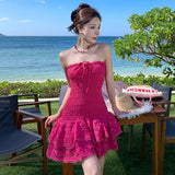 Plataz Holiday Style Bra Dress Embroidered Hem Moistle Short A-Dress Girl
