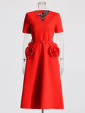 Plataz Elegant Style 2025 Spring New V-Neck Rose High-Waisted Dress Dress Dress Woman