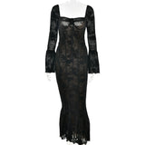 Plataz New Horn Sleeve Sexy Lace Bosom Dress Stylish Babes Show Backpacking Dress HZ0628