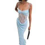 Plataz Women's Sling Lace Tight Dress Spliced Fall Fishtail Dress DJPT