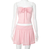 Plataz Women's Spring 2024 New Sleeveless Rolled T-Shirt Spice Girl Dress Set DJPT