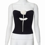 Plataz Women's Summer 2024 New Fashion Solid Color Three-Dimensional Flower With Breast-Lighting Umbility Top DJPT