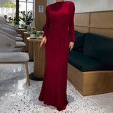 Plataz Sexy Fashion Round Collar Folds To The Waist To Repair The Solid Color Temperament Dress