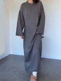 Plataz Solid-Colored Loose Knee Collar Long Knitted Dress In Autumn 2024