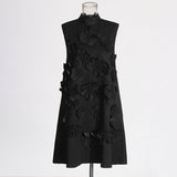 Plataz Dress Women 2025 New Fashion High-End Collar Three-Dimensional Flowers Splicing Vest Skirt