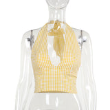 Plataz Holiday Breeze Hottie Sexy Hanging Neck Folding Vest Woman 2025 Summer New Trend Blouse DJPT