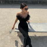 Plataz Braided Tat-Carnated Feathers Elegant Tight-Bossed Party Party Dress Dress
