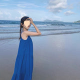 Plataz Super Fairy Blue Sling Skirt Seaside Holiday Dress Summer Small Long Dress Tourist Beach Skirt