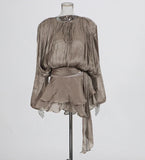 Plataz Dress 2025 Spring And Summer New Loose Long-Sleeved Sexy T-Shirt With Ribbon Dress Woman