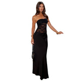 Plataz Women's Sleeveless Back-To-Back Repair Fishtail Lace Splicing Bra Dress DJPT