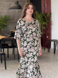 Plataz East 2024 Spring New Printing Waist Thin Exotic Style Long-Sleeved Long-Sleeved Dress Woman