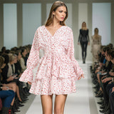 Plataz Elegant Fashion Women's Clothing Spring 2025 New V-Shaped Collar Horn Long Sleeve High-Waisted Belt Short Skirt