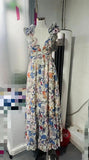 Plataz 2024 Holiday Windwood Ear Sleeveless Back Cross-Lace Sexy Dew Chopped Flower Chiffon Skirt Long Dress