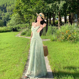 Plataz Holiday Wind And Flowers Hanging Dress Fairy Summer Dress Design Super Fairy Temperament Long Dress