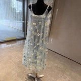 Plataz Dress Temperament C High Value Light Luxury 2025 Spring And Summer New Heavy Industry Three-Dimensional Flowers Mesh Dress Dress Woman