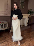 Plataz Temperament Famous Heben Wind Pearl Collar High-End Feeling Repair Wool Dress