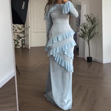 Plataz Temperament Autumn And Winter New Women's Clothing Stitching Rules Lotus Leaf Lace Bag Hip Dress